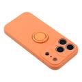 iPhone 18 Pro Max Nestemäinen silikonikuori sormuspidikkeellä ja rannehihnalla - oranssi