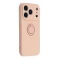 iPhone 18 Pro Max Nestemäinen silikonikuori sormuspidikkeellä ja rannehihnalla - vaaleanpunainen