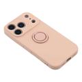 iPhone 18 Pro Max Nestemäinen silikonikuori sormuspidikkeellä ja rannehihnalla - vaaleanpunainen