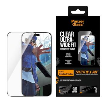 iPhone 17 Pro Max/18 Pro Max PanzerGlass Ultra-Wide Fit ja FastFit In-A-Box Panssarilasi - 9H - Kirkas