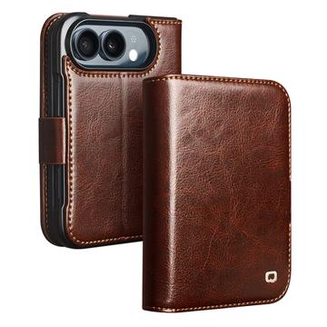 iPhone Fold Qialino Classic Lompakkomallinen Nahkakotelo - Tummanruskea