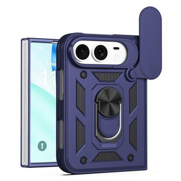 iPhone Fold Pyörivä Rengashybridikotelo Kamerasuojalla - Sininen