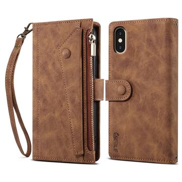 iPhone X/XS Esseble -vetoketjullinen lompakkokotelo rannehihnalla - ruskea