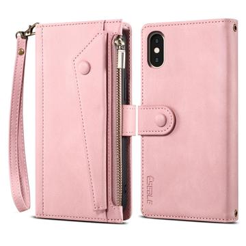 iPhone X/XS Esseble -vetoketjullinen lompakkokotelo rannehihnalla - vaaleanpunainen