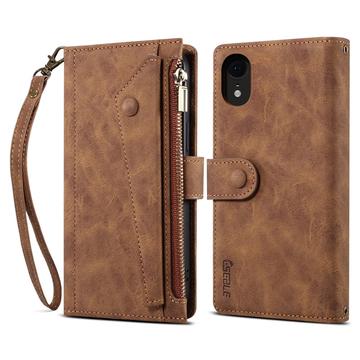 iPhone XR Esseble -lompakkokotelo vetoketjulla ja rannehihnalla - ruskea